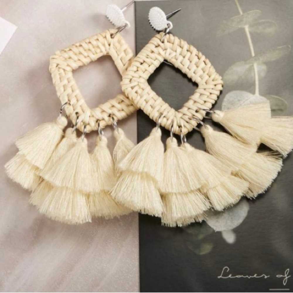 Boho rattan earrings